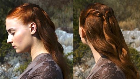 GAME OF CLOTHES Sansa Stark Braid, Sansa Stark Hair Color, Game Of Thrones Hairstyles Sansa, Sansa Hairstyles, Sansa Stark Makeup, Sansa Stark Hairstyle, Medevial Hairstyle, Sansa Hair, Sansa Stark Wedding