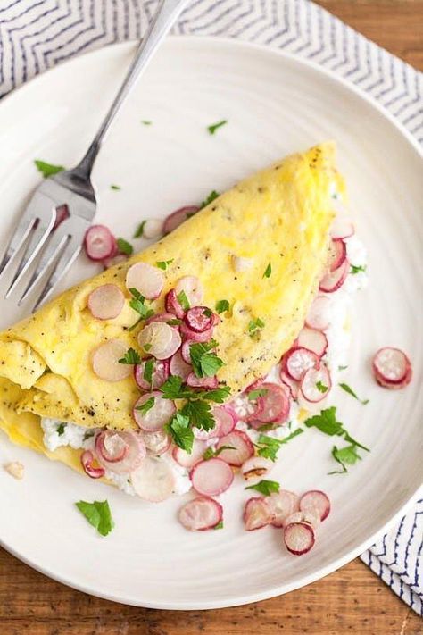 #Recipe: Roasted Radish and Herbed Ricotta Omelet Roasted Radish, French Breakfast Radish, Herbed Ricotta, Omelets Recipe, Radish Recipes, Roasted Radishes, French Breakfast, Radish Salad, Roast Recipes