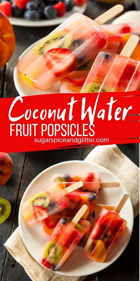 Coconut water is hydrating and nutritious, so why not use it to make some rainbow fruit popsicles! These coconut water popsicles are perfect for kids this summer Water Popsicles, Coconut Water Popsicles, Fruit Popsicle Recipes, Water Fruit, Medicine Tips, Fruit Popsicles, Rainbow Fruit, Starters Recipes, Delicious Fruit