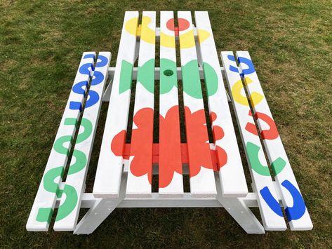 Picnic Table Design Paint, Colourful Picnic, Picnic Table Design, Picnic Benches, Colorful Picnic, Random Decor, Picnic Bench, Food Stall, Jive