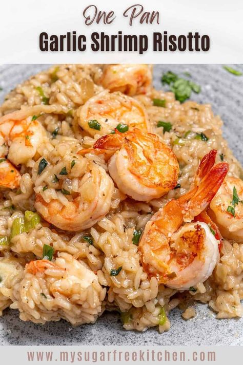 This Garlic Prawn Risotto is rich and creamy AND lower in calories. With tender juicy prawns and perfectly cooked rice that absorbs all the garlicy and savory flavors this is on the table in under 40 minutes. Easy Shrimp Risotto, Shrimp Risotto Recipes Easy, Prawns And Rice, Prawn Risotto, Creamy Garlic Prawns, Garlic Prawn, Easy Risotto, Risotto Recipes Easy, Seafood Dinners