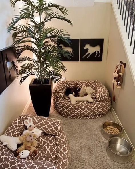 38 Best Dog Room Decorating Ideas - The Paws Indoor Dog Room, Dog Room Design, Room Under Stairs, Dog Room Decor, Dog Bedroom, Puppy Room, Indoor Dog House, Dog Spaces, Dog Room