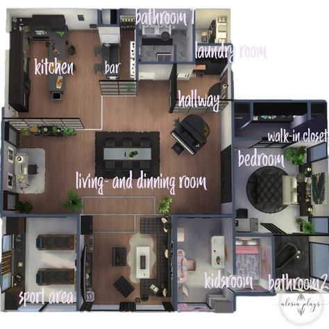 Alesia | Sims 4 builder on Instagram: "(1/2) experience luxury living in #sims4 🏡 ✨explore this chic apartment with glass walls, a dedicated sports area, 2 bedrooms, 2 baths and more. Hakim House122, San Myshuno EA Gallery: Alesia85 - luxus apartment #noccart: SimSationalToo EA Gallery: xXSarina_27xX #virtualhome #simlife #simluxury #thesims4 #sims4 #ts4 #simstagram #showusyourbuilds #simmersdigest #sims4building #sims4house #thesims4interior #sims4creations #simscommunity #sims4builder #sccregram #simtimes #sims4promotion #sims4builds #simstagram #simmer" Sims Penthouse Layout, Sims 4 Penthouse Ideas City Living, Penthouse Apartment Sims 4, Sims 4 888 Spire Apartment, 122 Hakim House Sims 4, Sims 4 Penthouse Floorplan, Sims Freeplay Penthouse Ideas, Sims 4 Luxury Apartment, Sims 4 Penthouse Ideas