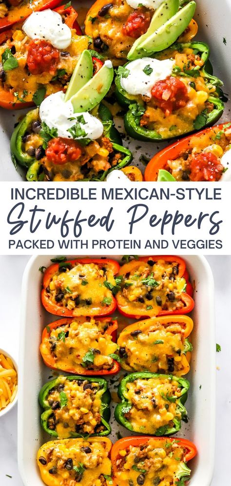 Corn And Black Beans, Health Dinner, Ground Turkey Recipes, Health Dinner Recipes, Peppers Recipes, Mexican Style, Bell Peppers, Ground Turkey, Healthy Meal Prep