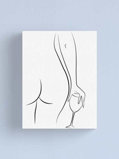 "Booty and wine oclock - B&W" Canvas Print by LaMonaArt | Redbubble Nude Art Ideas Easy, Female Body Line Art, Wine Oclock, Pencil Art Love, Easy Drawing Step By Step, Line Art Canvas, Body Image Art, Easy Drawing Steps, Drawing Step By Step