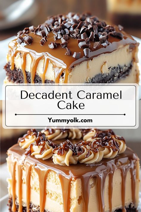 🍰 Learn how to make a moist and rich caramel cake that melts in your mouth! This homemade recipe combines a soft cake base with luscious caramel frosting for a show-stopping dessert. 🧑‍🍳 Follow this step-by-step guide and impress your family and friends! #HomemadeCake #CaramelLovers #DessertRecipes #BakingTips #SweetTooth 😍 Carmel Desserts Recipes, Gluten Free Caramel Cake, Caramel Cake Recipes, Chocolate Caramel Desserts, Caramel Coffee Cake, Caramel Deserts, Chocolate Caramel Dessert, Carmel Desserts, Caramel Chocolate Cake