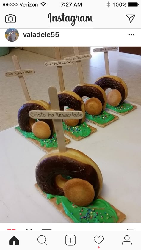 Resurrection Donut Snack, Easter Doughnut Tomb, Easter Snack Crafts For Kids, Resurrection Food Ideas, Christian Easter Desserts Ideas, Resurrection Snacks Sunday School, Empty Tomb Donut Snack, Palm Sunday Treats For Kids, Resurrection Day Crafts For Kids