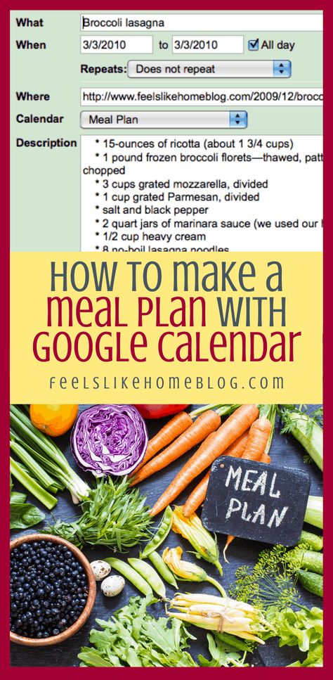 Meal Plan For A Week, Meal Planning Calendar, Meal Calendar, No Boil Lasagna, Healthy Budget, Frozen Broccoli, No Noodle Lasagna, Dinner Plan, Google Calendar