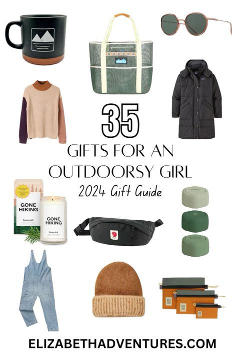 Looking for the perfect gift for an outdoorsy girl? This list has 35 travel and outdoor centered gifts any adventure girl would love. Gifts For Outdoorsy Women, Hiking Fall, Outdoorsy Girl, Free People Overalls, Hiking Girl, Outdoorsy Gifts, Girl Gift Baskets, Mums Birthday, Girls Gift Guide