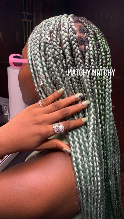 Monochrome styling Green And Blonde Braids, Grey Braids, Green Braids, Monochrome Nails, Suite Decor, Faux Locks, Green Vibes, Platinum Grey, Green And Silver