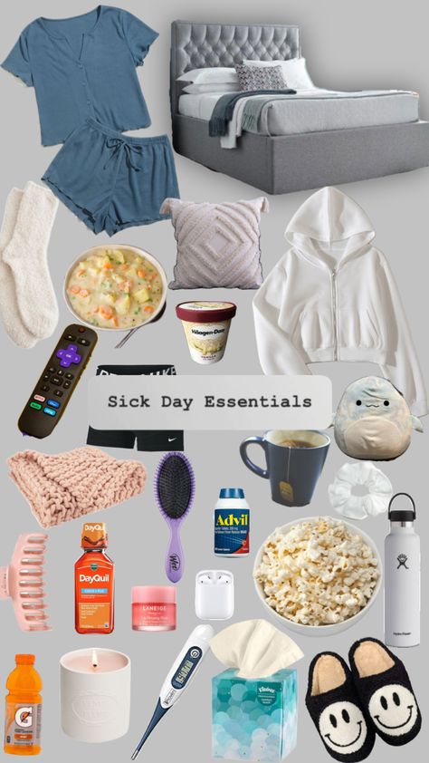 🤧 #sickday Sick Routine, Sick Tips, Spa Night Party, Sick Day Essentials, Sick Day Outfit, Sick Food, Road Trip Kit, Period Tips, Sick Remedies