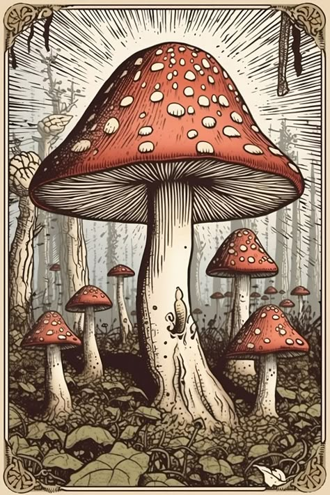 Mushroom Items, Vintage Mushroom Art, Mushroom Drawings, Fungi Illustration, Mushroom Stuff, Frog And Mushroom, Mushroom Chocolate, Mushroom Core, Mushroom Tattoo