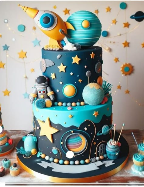 Outerspace Cakes, Rocket Themed Birthday Party, Space 1st Birthday Cake, Birthday Cake For Kids Boy, 1st Birthday Cake Ideas For Boys, Astronaut Cake Birthday, 1st Bday Cake For Boy, Birthday Cake Space, Space Theme Birthday Cake