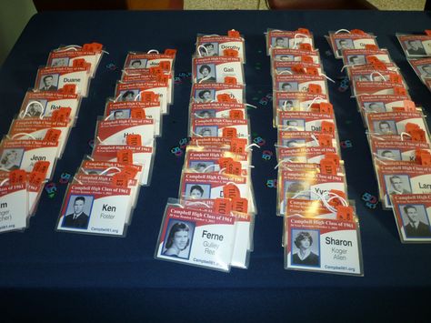 Preparations for the 50th Reunion: Name Tags | Name Tags are… | Flickr Name Tags Ideas, Reunion Name Tags, School Reunion Decorations, Class Reunion Planning, 50th Class Reunion Ideas, Reunion Centerpieces, Time Management College Student, 10 Year Reunion, High School Class Reunion