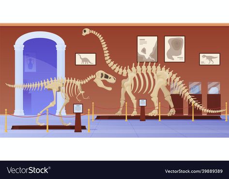 Ancient Archeology, Science Exhibition, Dinosaur Museum, Dinosaur Skeleton, Tyrannosaurus Rex, Museum Exhibition, Cartoon Illustration, Unframed Prints, Dinosaurs