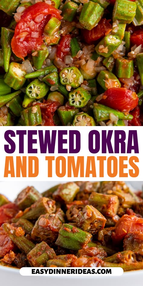 What better way to bring some Louisiana flavors into the kitchen than with this Stewed Okra and Tomatoes recipe? It will quickly become a family favorite. Plus, it has just a few ingredients and only takes 30 minutes to prepare. Stew Okra And Tomatoes, Keto Okra And Tomatoes, Okra And Tomato Soup, Tomatoes And Okra Stewed, Tomato Okra Recipe, Fresh Okra And Tomatoes Recipe, Okra And Stewed Tomatoes, Southern Okra And Tomatoes Recipe, Tomato And Okra Recipes