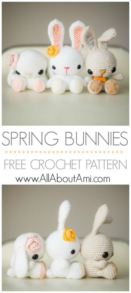 Pattern: Spring Bunnies - All About Ami Crochet Bunny Patterns, Crochet Bunnies, Bunny Patterns, Spring Bunnies, Bunny Amigurumi, Crochet Bunny Pattern, Easter Crochet Patterns, Crochet Easter, Crochet Rabbit