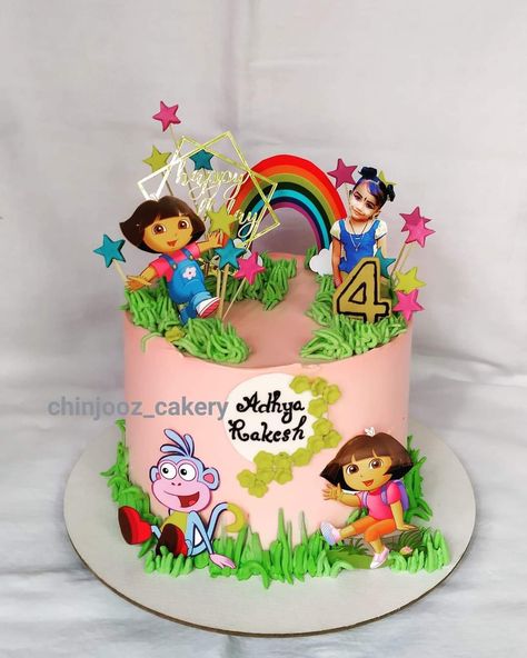 Dora Theme Cake, Dora Birthday Cake, Dora Cake, Birthday Cake For Mom, Baby Shower Sweets, Butterfly Cake Topper, Bee Cakes, 4th Birthday Cakes, Butterfly Cake