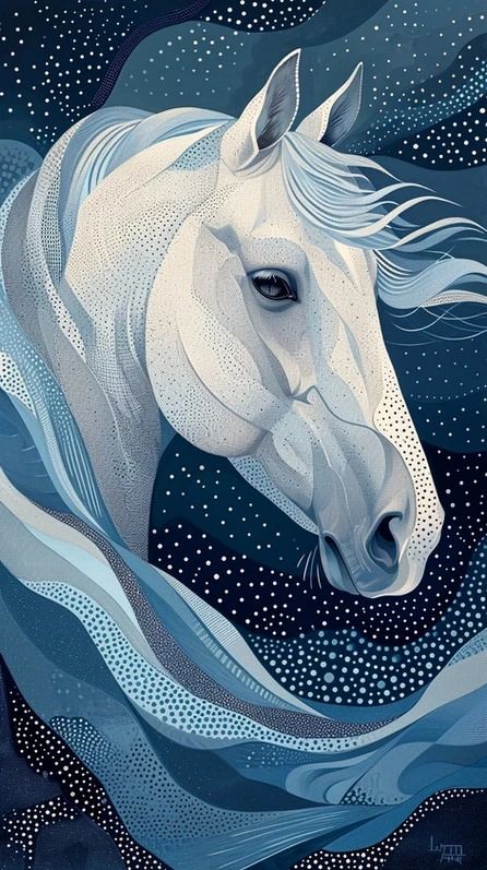 Flying Bulldog Art - Serenity Stream | Wild Animal Blue Horse Painting, Horse Stencil, Horse Quilt, Woodcut Art, Color Symbolism, Horse Illustration, Horse Artwork, Bulldog Art, Digital Art Gallery