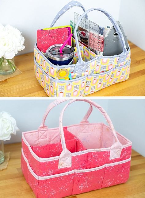 Quilting Digest Craft Caddy Sewing Pattern, Yarn Bag Sewing Pattern, Sewing Basket Pattern, Basket Sewing Pattern Free, Sewing Caddy Pattern Free, Sewing Box Organization, Fabric Bins Diy Free Pattern, Fabric Baskets Diy Free Pattern, Fabric Containers