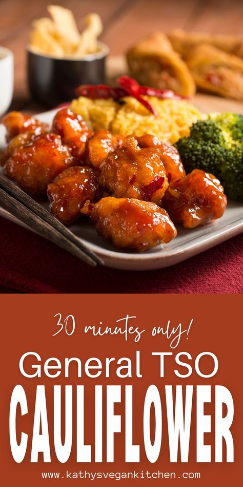 Vegan General Tso Cauliflower, Air Fryer General Tso Cauliflower, General Tao Cauliflower Recipe, General Tso Cauliflower Air Fryer, Cauliflower General Tso, Asian Cauliflower Recipes, General Tso Cauliflower, Tempura Cauliflower, General Tso's Cauliflower