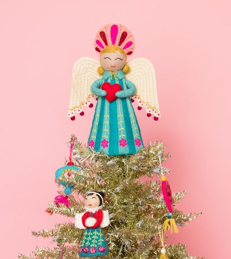 Celestial Tree Topper - Carol – French Knot Painted Christmas Angels, Felt Tree Topper Diy, Felt Christmas Tree Topper, Crochet Tree Topper, Christmas Angel Diy, Tree Topper Ideas, Angel Topper, Xmas Angels, Tree Topper Angel