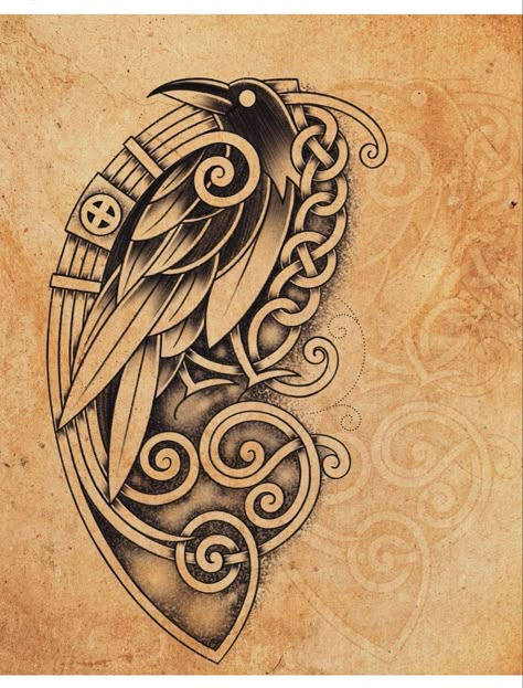 Raven Knotwork Tattoo, Nordic Raven Tattoo Design, Mens Celtic Tattoos, Womens Viking Tattoos, Viking Warrior Tattoos For Women, Celtic Raven Tattoo Design, Celtic Woman Tattoo, Traditional Celtic Tattoos, Traditional Viking Tattoos For Women