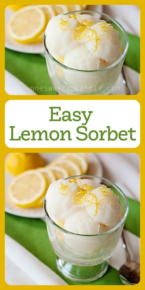 This Easy Lemon Sorbet Recipe is delightfully refreshing with a fun citrus zing! It reminds me of frozen lemonade, and the best part is... it is made with just five ingredients: lemon zest, lemon juice, water, sugar, and sparkling lime water. SO tasty! || cookingwithruthie.com #lemonsorbetrecipe #lemonsorbet #sorbetrecipe #summerrecipe #easysorbet #sorbet #lemon Lemon Sorbet Recipe, Candied Lemon Slices, Lemon Juice Water, Sorbet Recipe, Lime Sorbet, Hot Lemon Water, Lime Water, Frozen Lemon, Lemon Sorbet