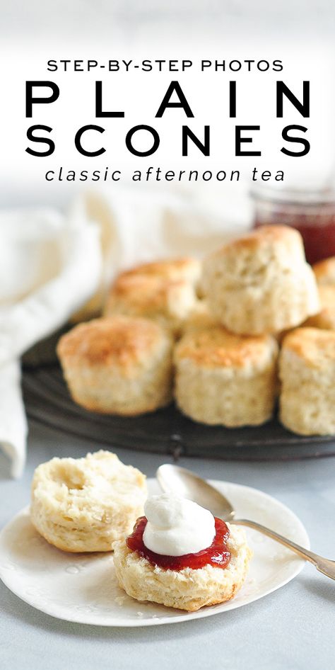 Easy Plain Scones, perfect served with jam and cream #scones #plainscones #chantillycream #devonshiretea #hightea Afternoon Tea Scones, Plain Scones, Scones And Jam, Tea Scones, Best Scone Recipe, Scones Recipe Easy, Scones Easy, Cream Scones, Tea Party Food