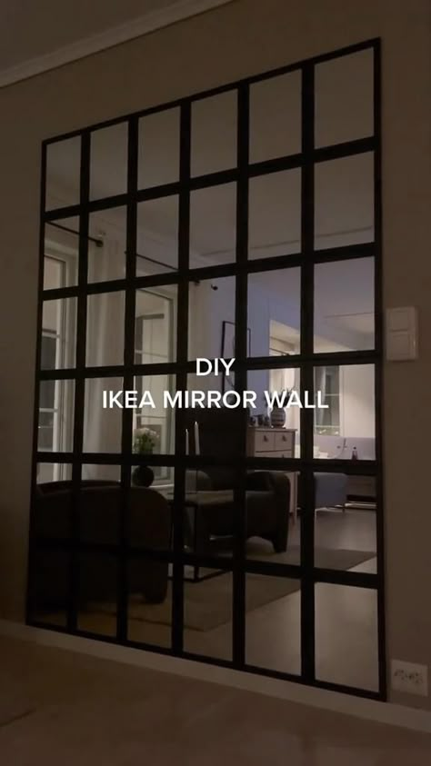 Diy Mirror Wall Apartment, Mirror Entry Way Ideas, Mirror End Of Hallway Decor, Entrance Mirror Ideas Front Entry Wall, Mirror Accent Wall Hallway, Large Statement Mirror, Ikea Mirror Tiles Hack, Mirror Wall Ideas Diy, Hallway Ideas Mirrors