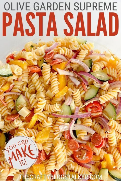 Craving Olive Garden but want to stay gluten-free? Dive into our Supreme Pasta Salad recipe! Packed with flavor and completely customizable, it's a must-try for any occasion. Skip the pepperoni for a veggie-friendly dish everyone will love. Get cooking! Pasta Salad Recipes Olive Garden Dressing, Pasta Salad Olive Garden Dressing, Pasta Salad Recipes With Olive Garden Dressing, Pasta Salad With Olive Garden Dressing, Olive Garden Pasta Salad, Pasta Salad Recipes Gluten Free, Pasta Salad Recipes With Peppers, Garden Pasta Salad Recipe, Copy Cat Olive Garden Pasta F