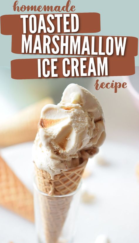 Create a fun, unique ice cream flavor for summer with this homemade Toasted Marshmallow Ice Cream recipe. You can even add some melted chocolate to help your ice cream taste like s'mores. Marshmallow Ice Cream Recipe, Marshmallow Ice Cream, Roasted Marshmallow, Ice Cream Maker Recipes, Homemade Ice Cream Recipes, No Churn Ice Cream, Ice Cream Popsicles, Ice Cream Treats, Camp Fire