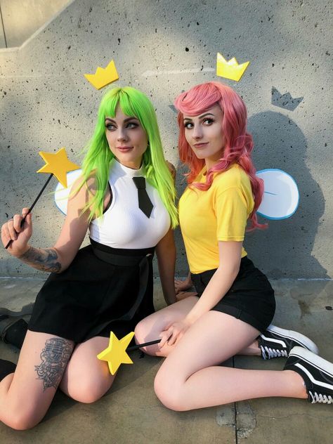 2 Women Halloween Costumes, Cosmo And Wanda Cosplay, Best Friend Cosplay, Cosmo Y Wanda Disfraz, Cosmo And Wanda Costume Couple, Cosmo Wanda Costume, Duo Cosplay Ideas, Cosplay Duos, Wanda And Cosmo