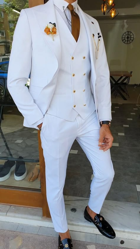 White Wedding Suits For Men, Mens White Suit, Suit For Men Wedding, White Wedding Suit, Wedding Suits For Men, Slim Fit Suit Men, Dress Suits For Men, Designer Suits For Men, White Suit