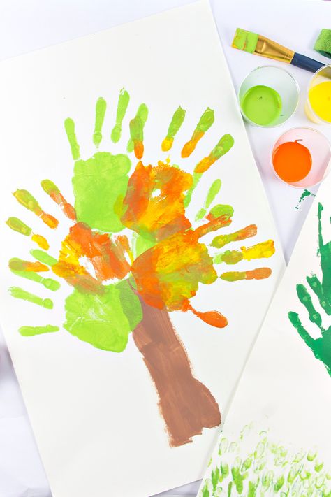 Tree Handprint Earth Day Craft for Kids • Kids Activities Blog Nature Crafts For Preschoolers, Handprint Trees Preschool, Hand Print Tree Crafts For Kids, Tree Handprint, Handprint Tree Craft, Tree Handprint Craft, Handprint Tree, Tree Crafts For Toddlers, Tree Day Activities For Kids