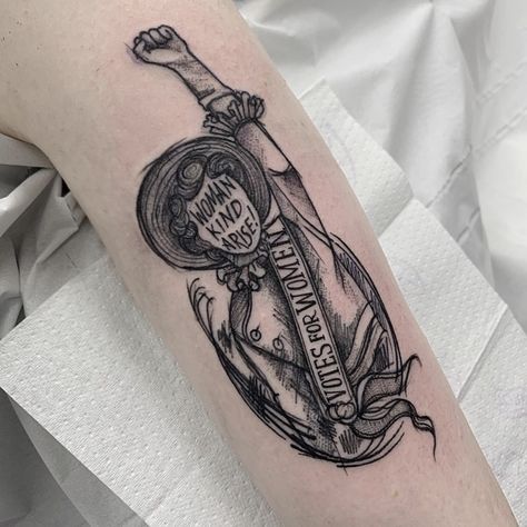 💖 Rachel Halsey 💖 on Instagram: “Thanks so much Alice for booking in for this Sister Suffragette piece on your bicep from my Available Designs. (In the highlights section…” Suffragette Tattoo, History Tattoos, Well Behaved Women, Tattoo Me, Disney Tattoos, Nature Tattoos, Halsey, Tattoo Sleeve, Inspirational Tattoos