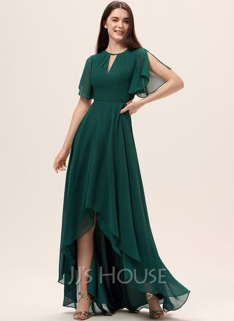 Asymmetrical Bridesmaid Dress, Dark Green Bridesmaid Dress, High Low Bridesmaid Dresses, Full Maxi Skirt, Chiffon Bridesmaid Dresses, Casual Maternity, فستان سهرة, Chiffon Material, Chiffon Ruffle