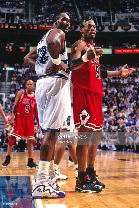 News Photo : Karl Malone of the Utah Jazz and Dennis Rodman of... Karl Malone, Dennis Rodman, Utah Jazz, Salt Lake City Utah, Wnba, Nba Finals, Nba Players, Nba Basketball, Chicago Bulls