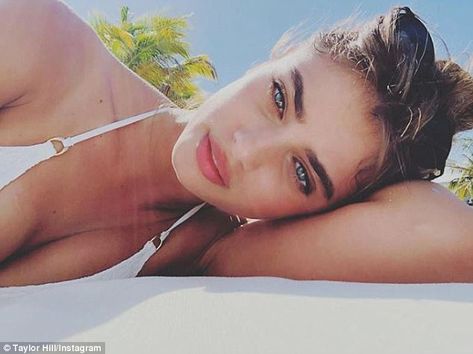 Lazy days: The 21-year-old beauty treated fans to a selfie as she relaxed on a sunbed... Taylor Hill Instagram, Taylor Hill Style, Low Cut Bodysuit, Skin Undertones, Make Up Inspiration, Taylor Marie Hill, Makeup Shades, Cali Girl, Victoria's Secret Angel