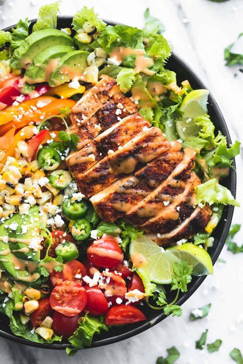 Chicken Salad Aesthetic, Fiesta Salad Recipe, Chipotle Chicken Salad Recipe, Salad Boards, Lime Chicken Salad, Aesthetic Salad, Creamy Chipotle Dressing, Fiesta Lime Chicken, Grilled Chicken Dinner