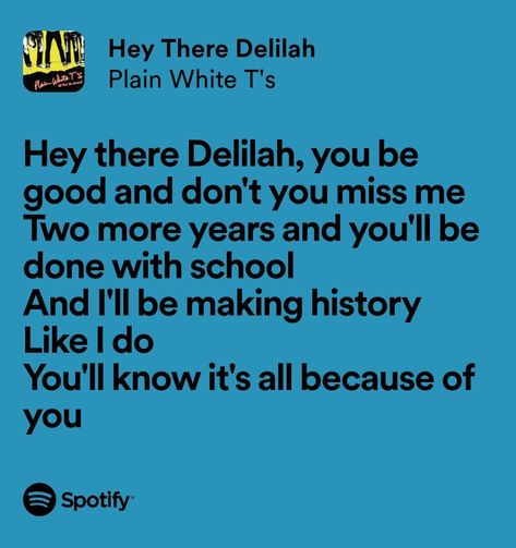 Hey There Delilah - Plain White T's Hey There Delilah Lyrics, Comfort Songs, Blue Lyrics, Hey There Delilah, Plain White Ts, Plain White T's, Give Me Butterflies, My Love Song, Know It All