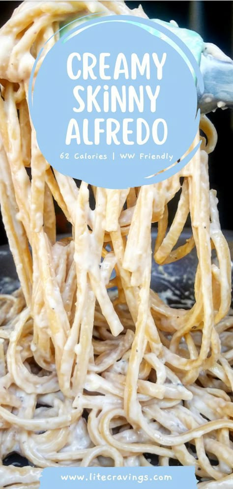 You can enjoy alfredo while still staying on track with eating a healthier diet too! This skinny alfredo only has 62 calories a serving and is still incredibly rich, creamy, and buttery. Pair with your favorite pasta for an amazing meal that's flavorful and simple! Low Calorie Alfredo Sauce Recipe, Low Calorie High Protein Alfredo Sauce, Chicken Alfredo Pasta Low Calorie, Healthy Alfredo Pasta Recipes Low Carb, Healthy Alfredo Sauce Recipe Easy, Easy Healthy Alfredo Sauce Recipe, Low Calorie Fettucini Alfredo Sauce, Low Carb Fettuccine Alfredo, Healthy Chicken Alfredo Recipe Low Carb