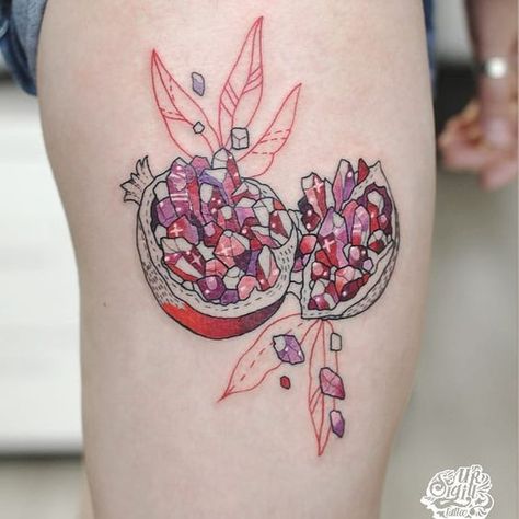 Persephone Tattoo, Pomegranate Tattoo, Crystal Tattoo, L Tattoo, Tattoo Meanings, Tattoo Portfolio, Makeup Tattoos, Tattoos And Body Art, Skin Art