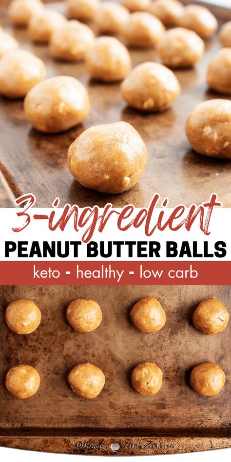 These 3-Ingredient Peanut Butter Balls make for the perfect healthy dessert! They're gluten-free, keto, low carb, and free of added sugars. Best of all, they taste AMAZING! 5 Ingredient Peanut Butter Energy Balls, Ww Peanut Butter Balls, Snacks With Peanut Butter Healthy, Low Carb Easy Desserts Simple, Low Carb Peanut Butter Protein Balls, Keto Peanut Butter Recipes Easy, Peanut Butter Protein Balls Keto, Pb2 Applesauce Balls, 3 Ingredient Healthy Desserts