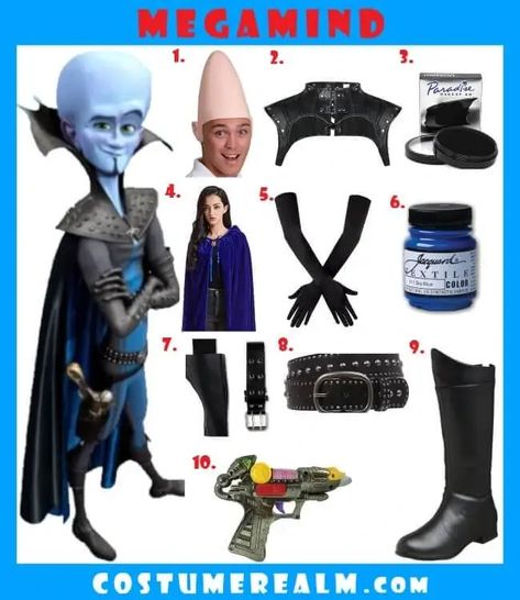 Megamind Costume Megamind Costume Diy, Megamind Halloween Costume, Mega Mind Costume, Megamind Costume, Halloween Transformation, Prison Jumpsuit, Navy Blue Pajamas, Biohazard Symbol, Costume Guide