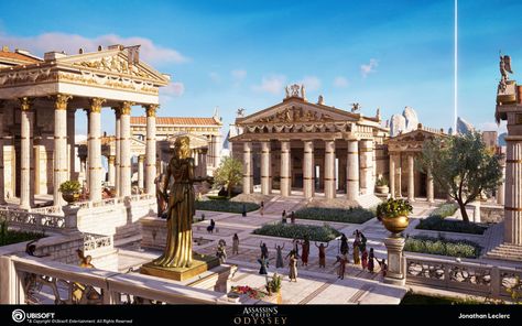 Greek Castle, Greek Buildings, Ancient Roman Architecture, Assassin's Creed Odyssey, Ancient Greek City, Library Of Alexandria, Europa Park, Greek Temple, Assassins Creed Odyssey