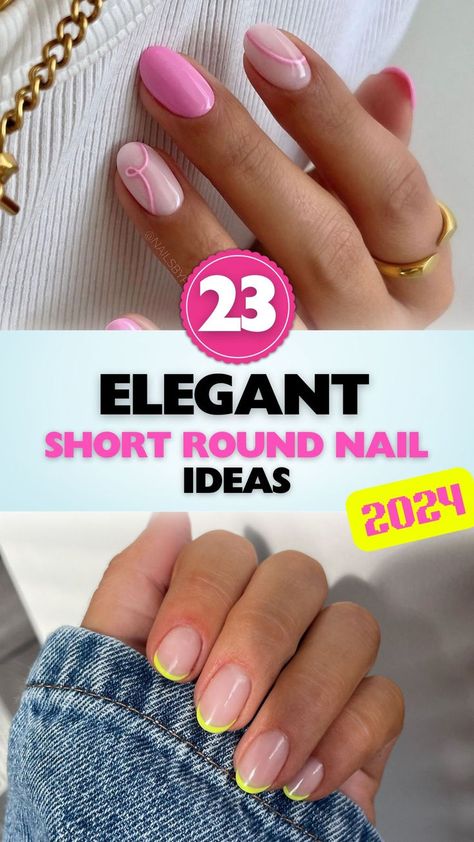 Find fun and stylish short round nails with playful patterns and bold colors. Perfect for showcasing your creativity and adding excitement to your style. Nail Designs For Small Nail Beds, Rounded Nail Designs, Rounded Nail Ideas, Round Nail Shape, Rounded Short Nails, Short Real Nails Ideas, Square Round French Tip Nails, Round Nails Ideas, Round Nail Art