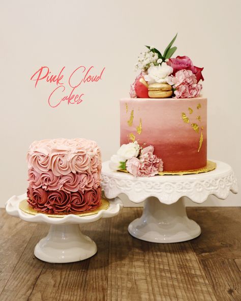 Ombre Cake Pink, Smash Cake Birthday, Birthday Cake Girl, Ombré Cake, Pink Ombre Cake, Cake Rose, Cake Floral, Rose Gold Cake, Cloud Cake