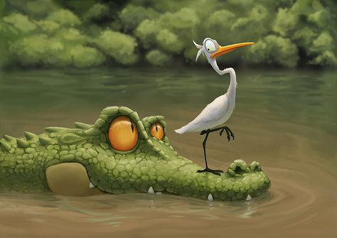 Crocodile Digital Painting, on ArtStation at https://www.artstation.com/artwork/d0RLx3 Crocodile Character Design, Alligator Sketch, Crocodile Painting, Alligator Painting, Crocodile Character, Alligator Illustration, Alligator Drawing, Crocodile Drawing, Cartoon Alligator