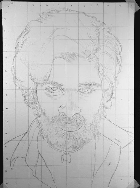 Sketch With Grid Lines, Grid Pencil Drawing, Face Grid Sketch, Grid Line Drawing, Pushpa Sketch, Drawing With Grid Lines, God Pencil Sketch, Pushpa Drawing, A5 Drawings